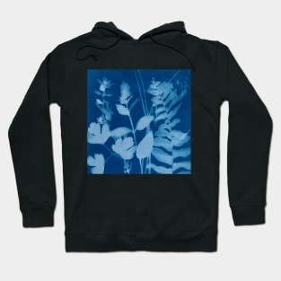 Blue Cyanotype Herb Garden Plants Print Hoodie